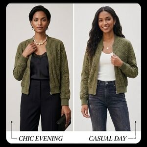 5 Shipp! Anthropologie Olive Lace-Panel Bomber Jacket